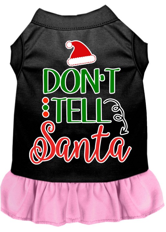 Don't Tell Santa Screen Print Dog Dress Black with Light Pink XXXL